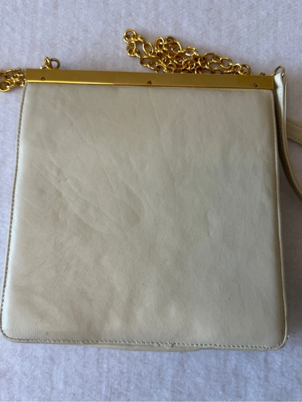 By Sharif Cream Quilted faux Leather Shoulder Bag with Gold Chain
